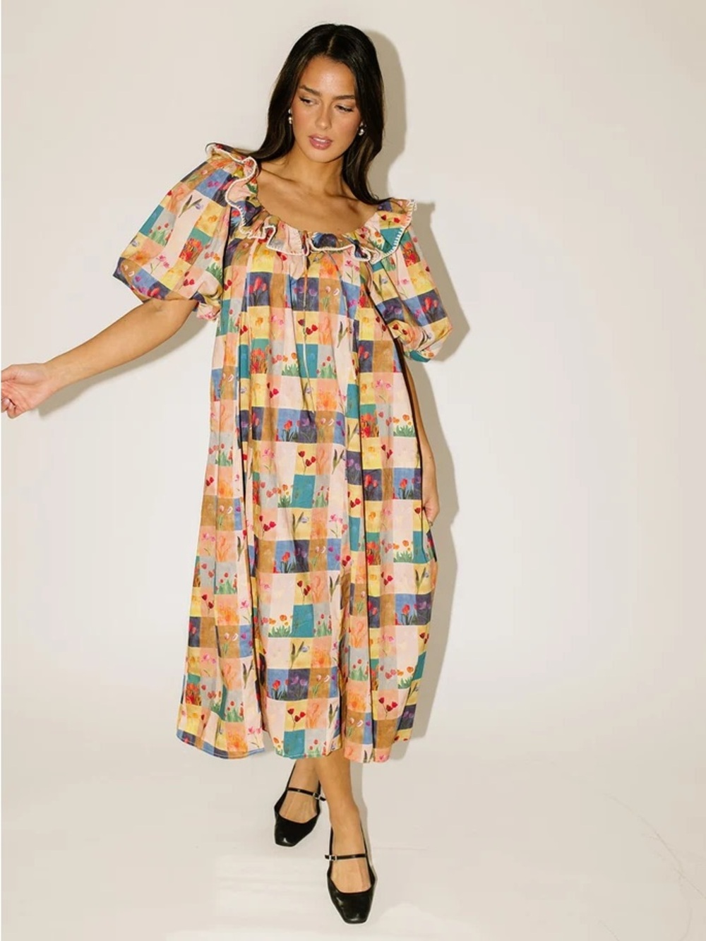 Shop Zoco Good Luck Puff Sleeve Dress in Patchwork size XXL